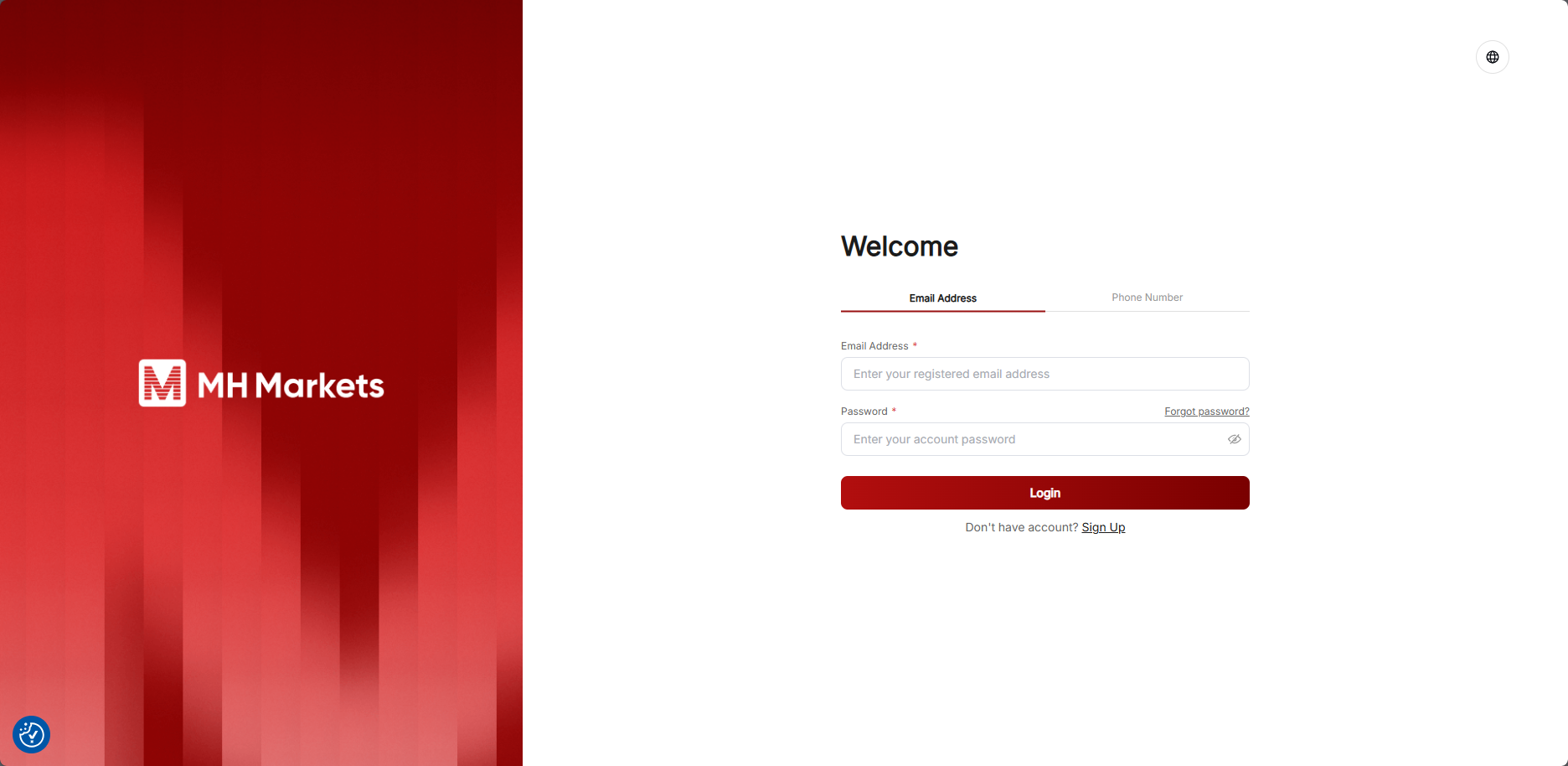 MH markets client portal login page