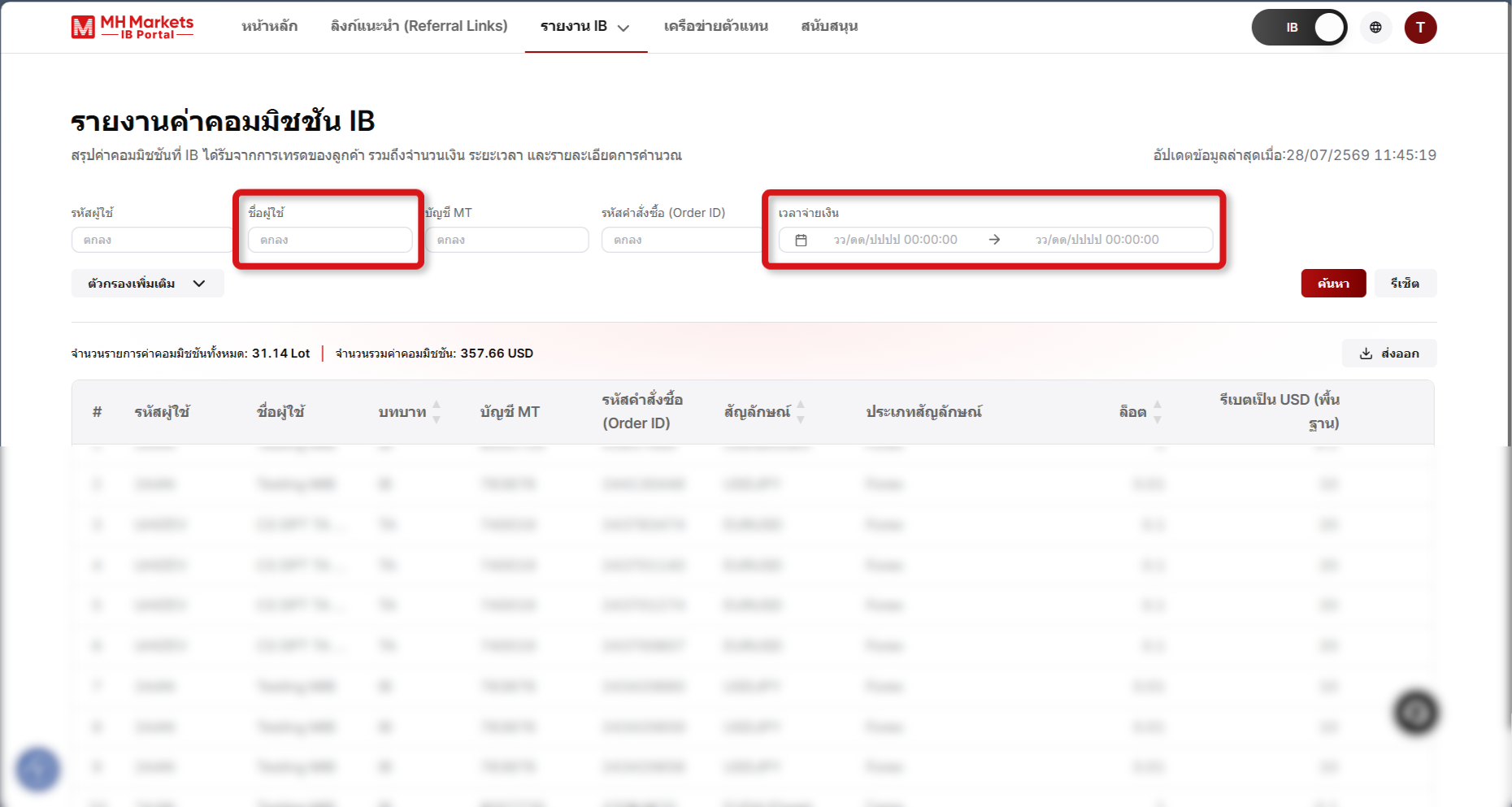 การเปิดรายงานค่าคอมมิชชัน IB ในแดชบอร์ด IB
