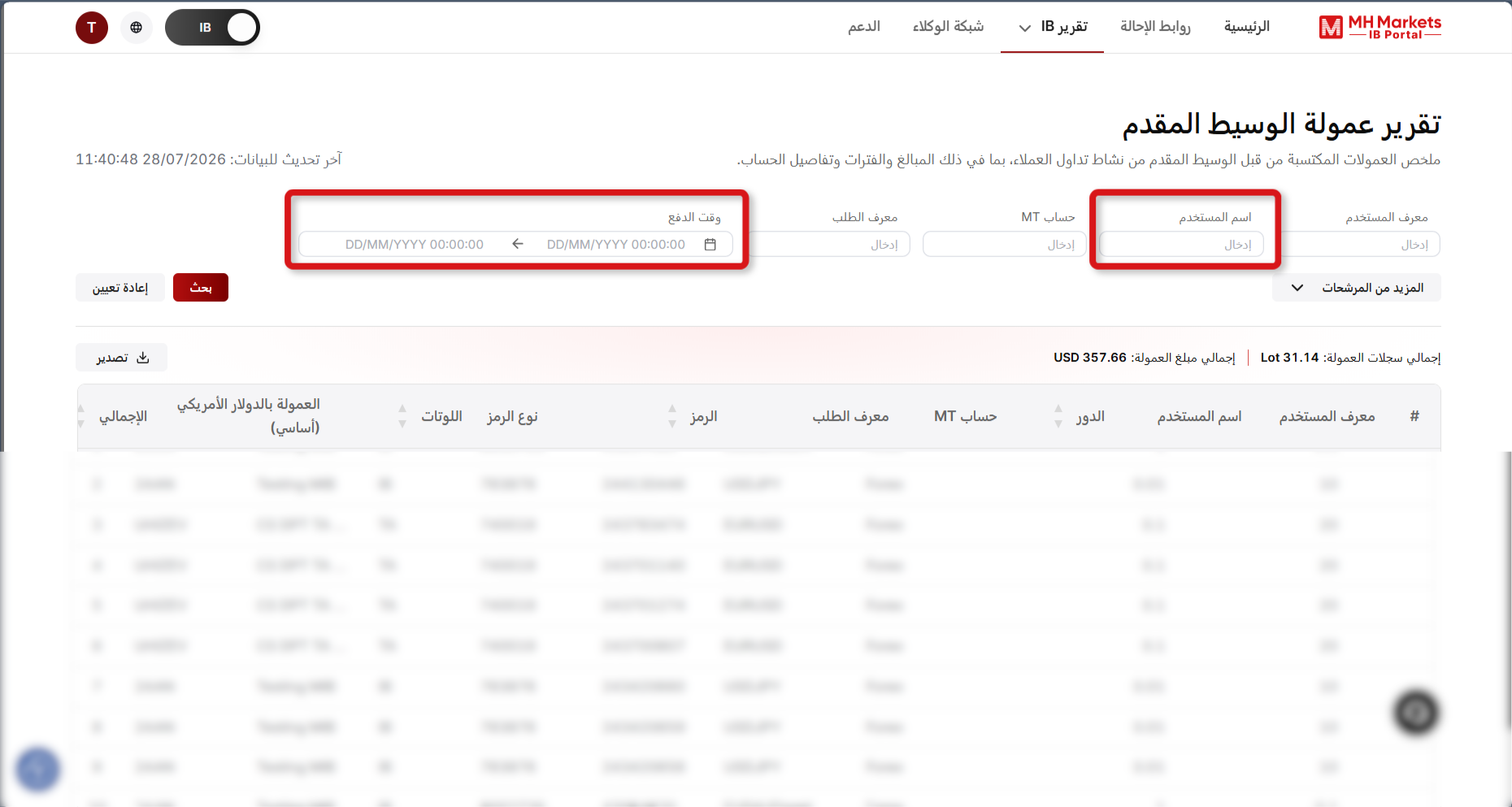 فتح تقرير عمولات IB في لوحة تحكم IB
